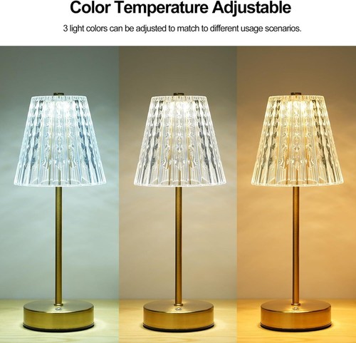 Gold Touch Table Lamp, Stepless Dimming Crystal LED Lamp w/3 Modes Rechargeable - Picture 6 of 10