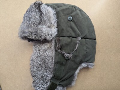 Vintage Fjallraven Rabbit Fur Trapper Hat Size XL Green Aviator