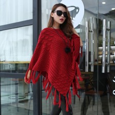 Damen Strickponcho-Jumper mit Quasten Fransen Unregelmäßig Multicolor