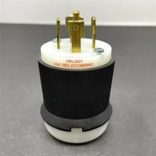 Hubbell HBL2821 Locking Plug, 30 amp, 3 Phase, 277/480V, L22-30P, Black/White