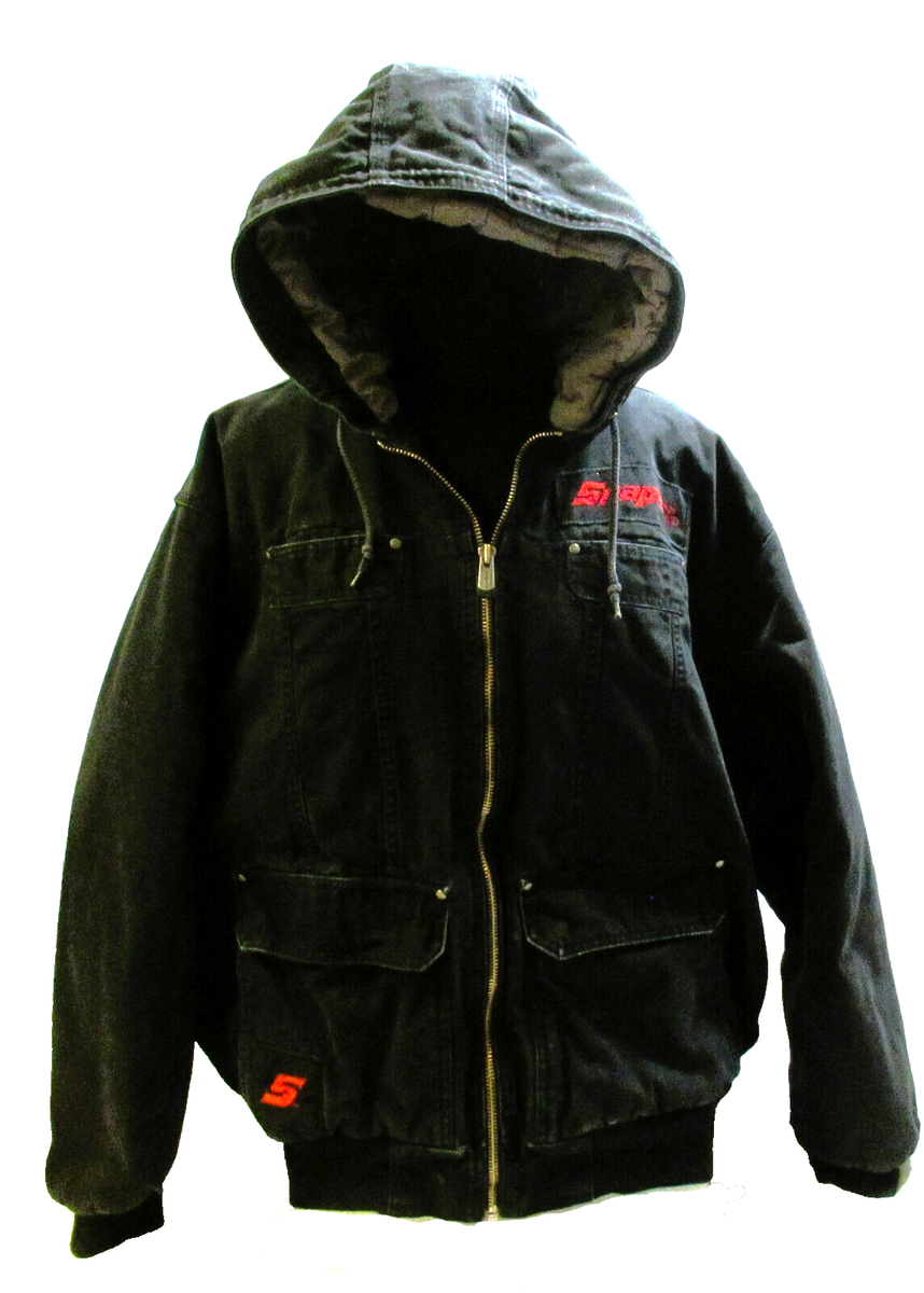 Snap On Tools Canvas Jacket Black Red Hooded Quilted Workwear Coat