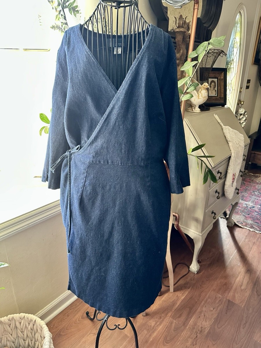 VTG Avenue Blues 90s True Wrap Denim Dress Sz 16 Runs Small USA