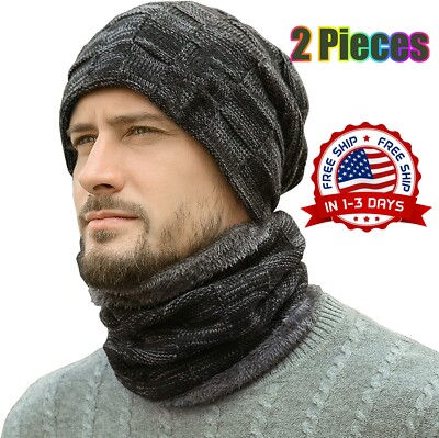 Gorro Para Hombre Gorros De Invierno Hombres Para El Frio Con Bufanda Punto New