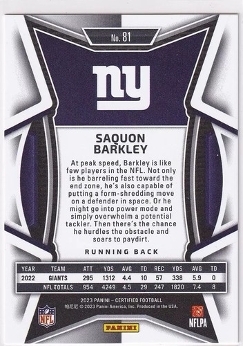 SAQUON BARKLEY🔥🏈COME NUOVO /199 ROSA PARALLELO📈2021 PANINI CERTIFICATO #81 2000 YARD! - Foto 3 di 16