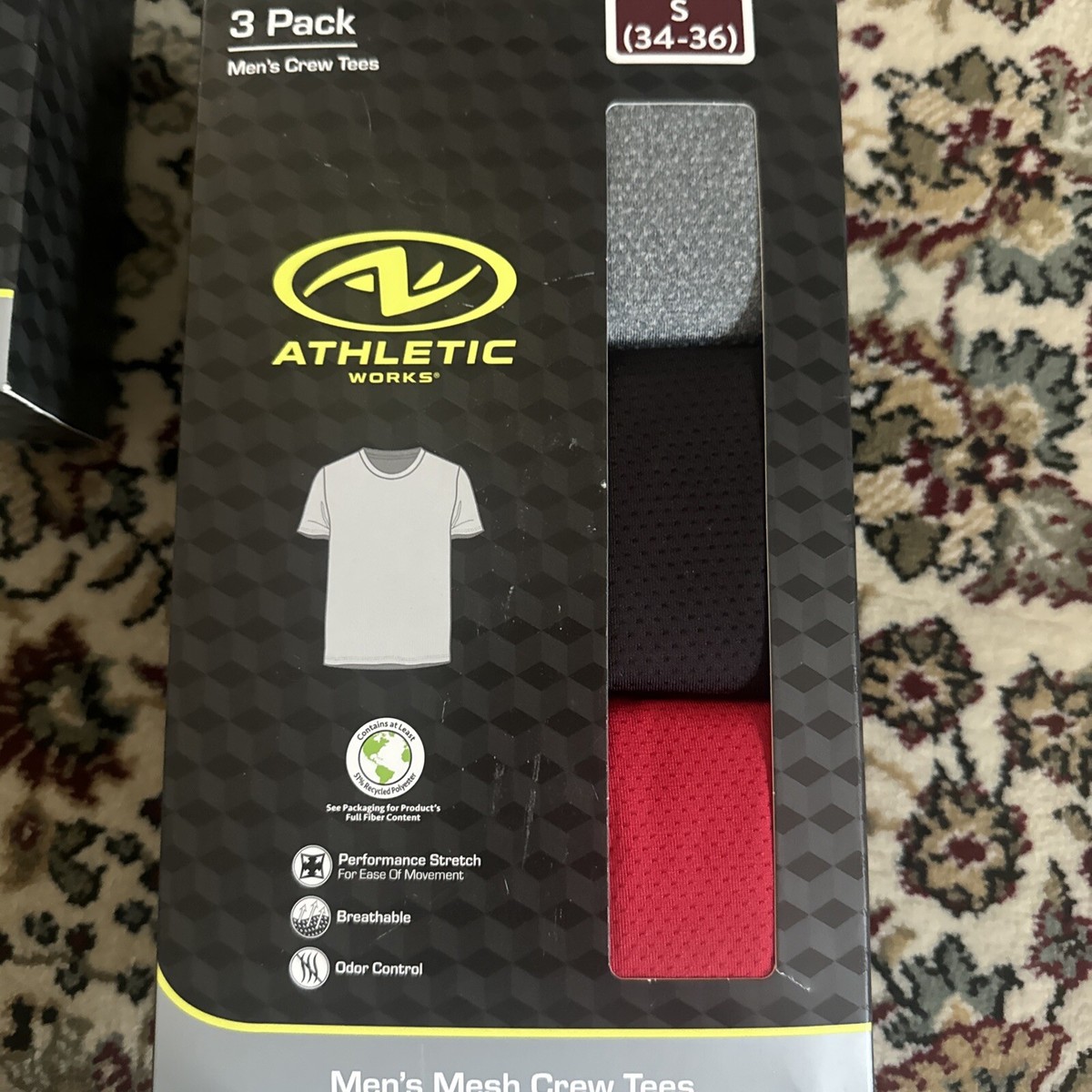Athletic Work Men's Crew Tees 3PK Men's SmallRed, Grey, Black New