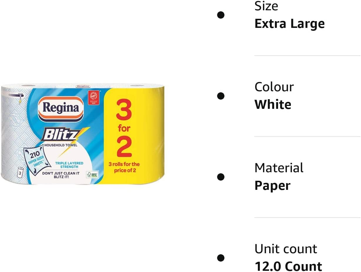 12 Rolls Blitz Kitchen Roll, Paper Towels, Supplies Wholesale Job Lot