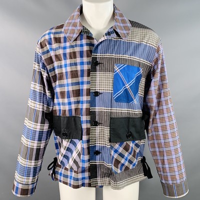 NICHOLAS DALEY Größe M Blau Braune Kariert Baumwolle Seite Krawatten Hemd Jacke