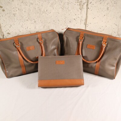 Pola Travle Bag Set of 3 Leather & Vinyl Brown 2 @ 14'' X 11'' 1 @ 10'' X 7'' NEW