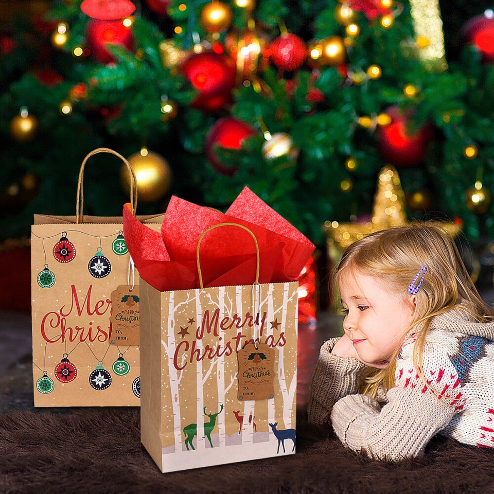 Christmas Gift Bag Large Drawstring Paper Bags Medium and Thicken Goody