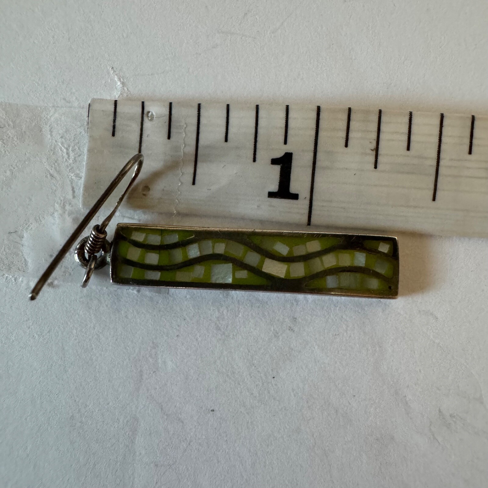 Mosaic Dangle Earrings Wavy Pattern White and Lig… - image 7