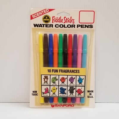 Vintage Fiddle Sticks Scented Water Color Marker Pens Set Of 10 Sanford 3610 NOS