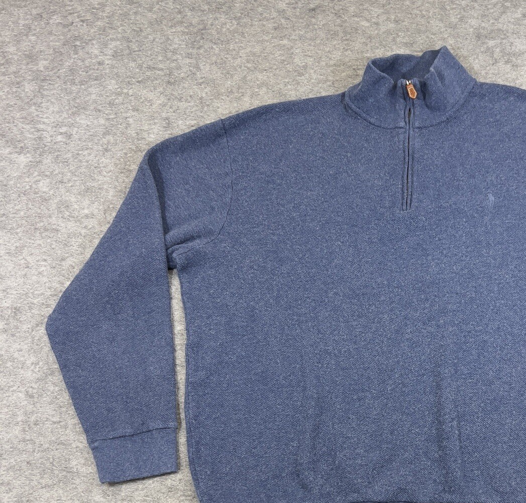 Ralph Lauren Polo Golf Sweater Mens XL Blue Quarter Zip Alpaca Blend Pony  Preppy