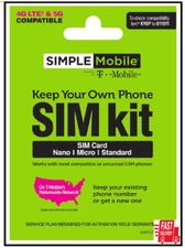 Simple Mobile Prepaid SIM Card Kit for Unlocked GSM Phones Nationwide Coverage