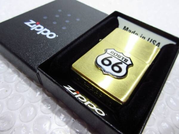 Zippo Oil Lighter Route 66 Emblem Logo Gold Brass Regular