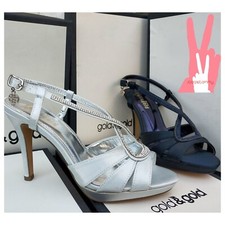 SANDALI DONNA  TACCO ELEGANTI PRESTIGIOSI BLU ARGENTO 35 A 40 VV