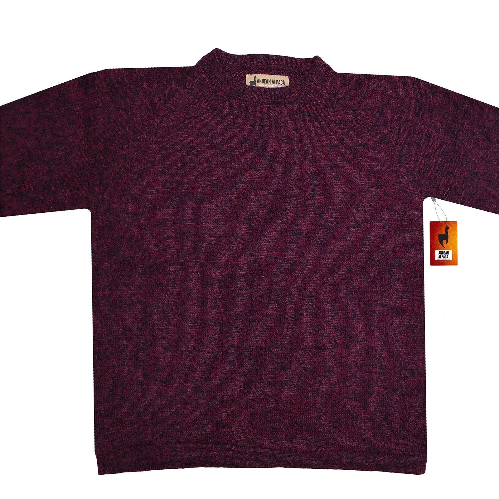 MEN HANDMADE ANDEAN ALPACA SOLID DARK RED SWEATER SZ M