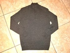 Men"CLAIBORNE"Gray Mock-neck 1/3 Zip closure Merino Wool Blend Sweater size M.