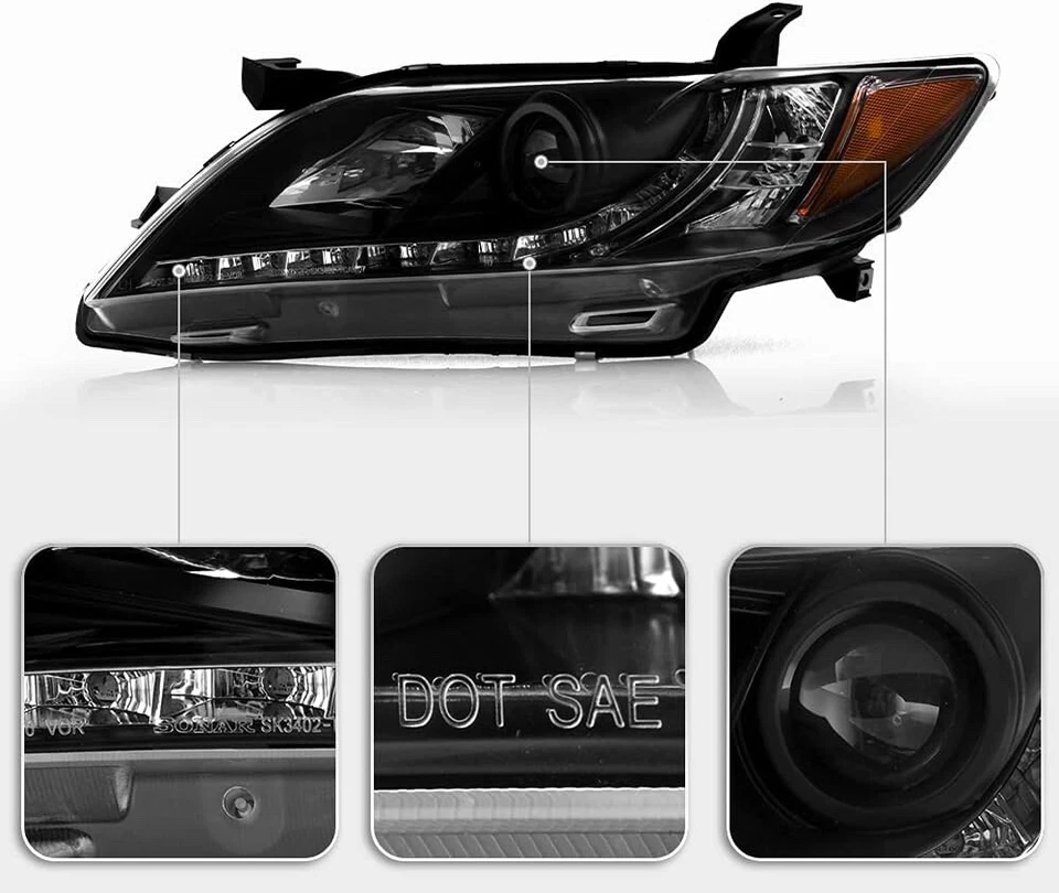 Juegos de faros izquierda+derecha para Toyota Camry 2007 2008 2009 negro 07-09 Foto 4 de 4