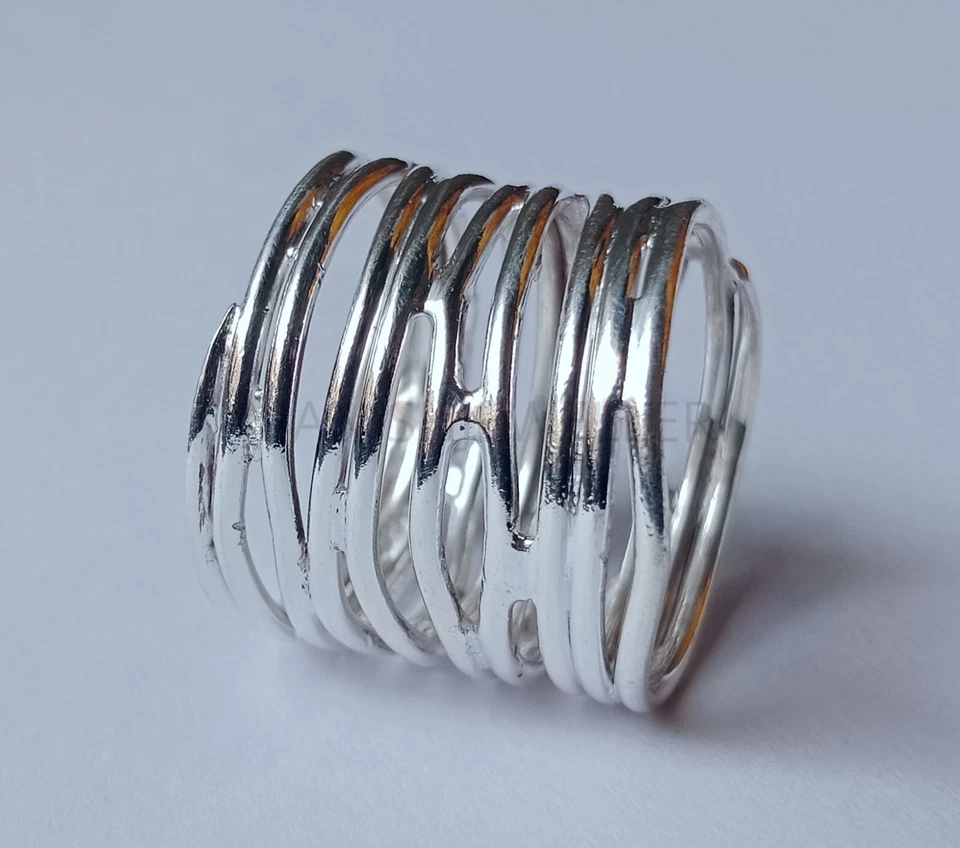 Long Wrapround Band Ring 925 Sterling Silver Statement Ring Boho Wide Band Ring - Image 3 of 4