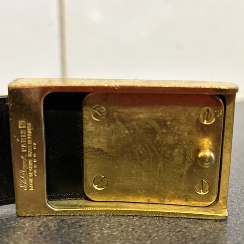 S.T.Dupont Men's Belt Brass Logo Buckle x Black Length 116.5cm width 3.0cm - Picture 7 of 10
