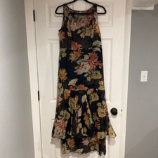 Floral Dress Sz 6 Black Dark Romantic Semi Sheer Layered Ruffle Whimsical Fairy