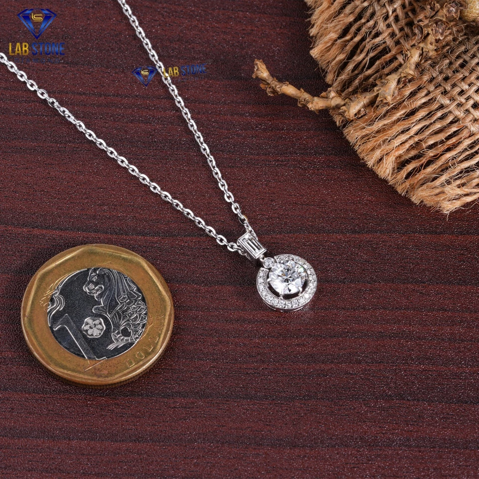 0.97 TDW Round & Baguette Lab Grown Diamond Pretty Pendant 18k White Gold - Image 4 of 4