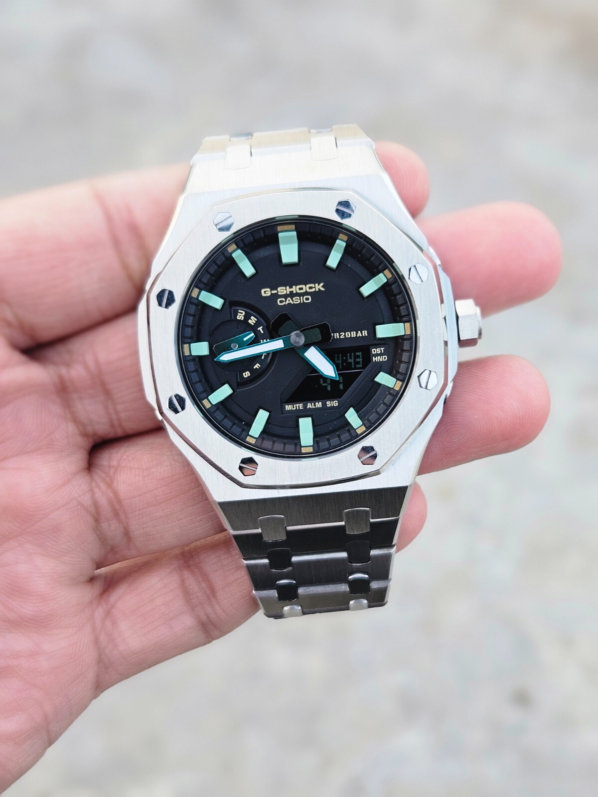 Custom Mod G-Shock GA-2100 Full Metal with Black Bracelet - Unique Design