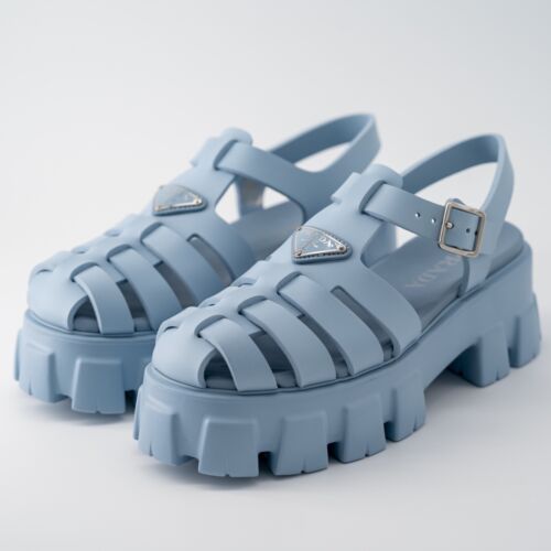 size 40 - Prada Monolith Soft Cage Platform Sky Blue Rubber Sandals fisherman