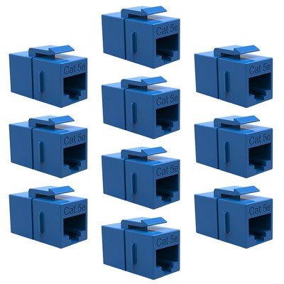 10 Pcs Cat5E RJ45 Network LAN Ethernet Keystone Jack Inline Coupler Snap-In Blue