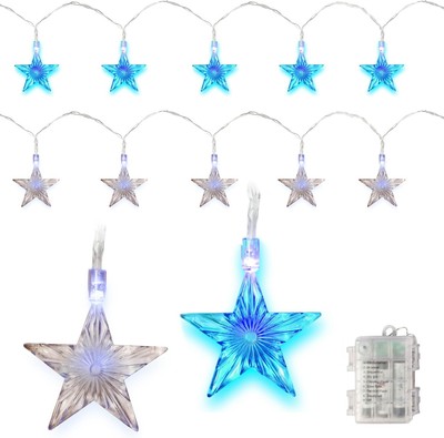 Blue and White Christmas Hannukah Star LED Holiday Lights- 20 Silver 