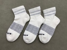 3 Pairs Women Size M Grey stripes Bombas Honeycomb White Quarter Socks