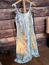 Halston Aqua Floral Slip Dress Long Polyester Nightgown Sz PM