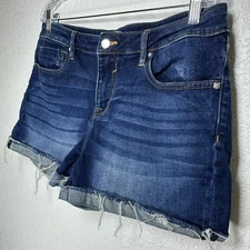 Vigoss Marley Mid Rise Double Roll  Short Women's Distressed Blue Stretch  31