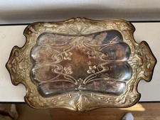 Art Nouveau Vintage Floral Vanity Tray Metal Silver Tone