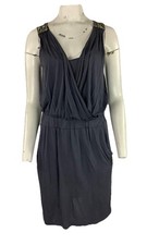 Loft Sz S Jeweled Detail Draped Casual Party Club Pullover Dress Gray Rayon   BO