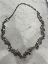 Vintage Chain Metal Link Belt Silver Tone Jaguar Panther Leopard 42  Length