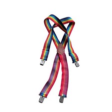 Vintage Rooster Products Rainbow Striped Suspenders Leather X-Back Made in USA