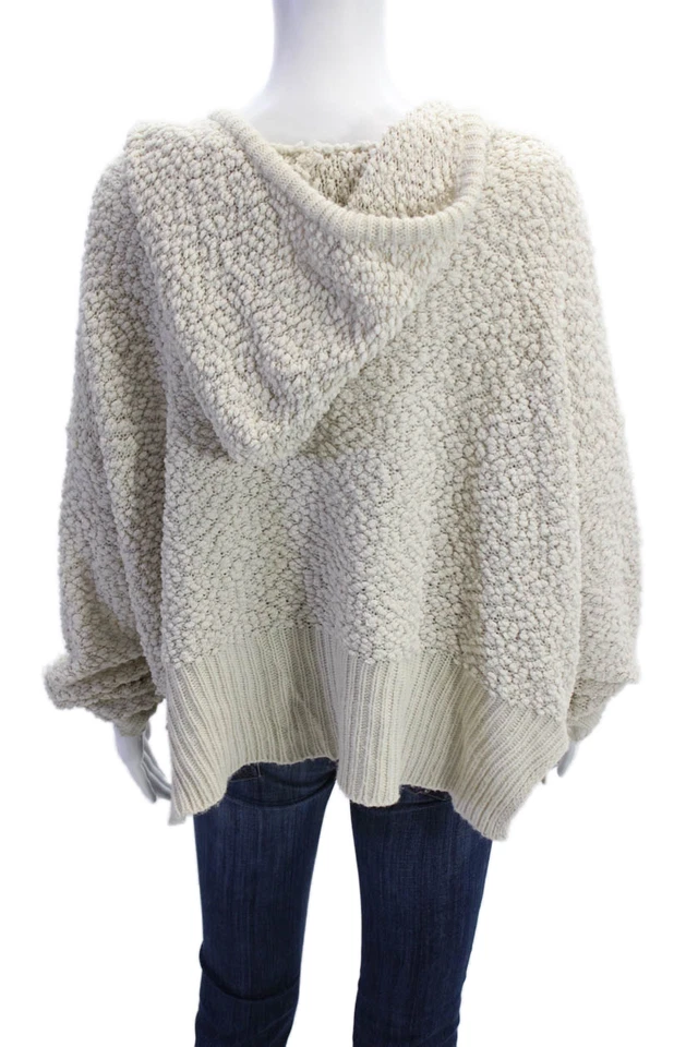Young Fabulous & Broke Womens Cotton Textured Knit Hooded Sweater Beige Size M - Image 3 of 4
