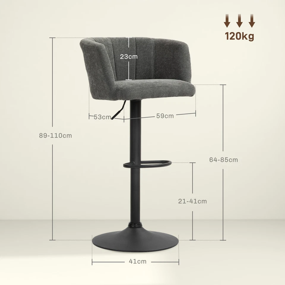 HOMCOM 2er-Set Barhocker, Bistrohocker mit Fußstütze, Drehbar Barstuhl - Bild 4 von 4