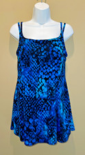 Robby Len Slimming Modest Shallow Scoop Soft-Cup 1-Pc Swimdress Blue/Black Sz 14