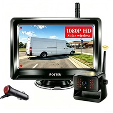 Wireless 5" Monitor 1080P Backup Camera Solar Magnetic DVR for Truck Trailer RV