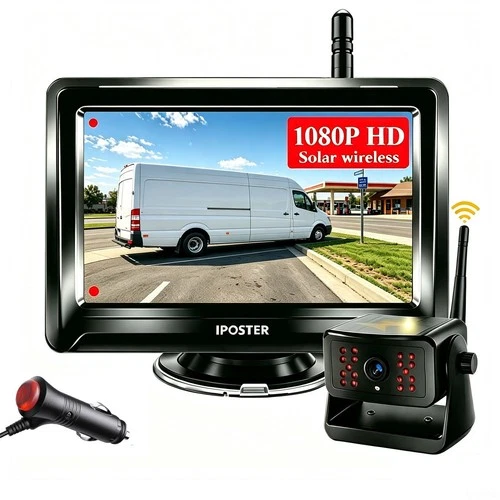 Wireless 5" Monitor 1080P Backup Camera Solar Magnetic DVR for Truck Trailer RV