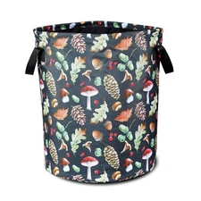 Vintage Mushrooms Laundry Basket Forest Plants Foldable Oxford Cloth Funny Tote 
