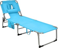 Tanning Chair, Folding Beach Lounger with Face Arm Hole, Adjustable Backrest