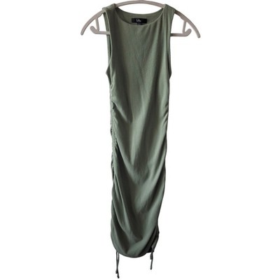 Lulus S Over and Over Drawstring Ruched Ribbed Bodycon Midi Dress Sleeveless