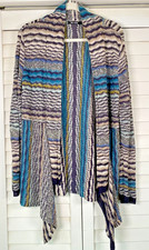 Nic  Zoe Linen Blend Open Front Waterfall Draped Cardigan, Coastal Luxe  Large