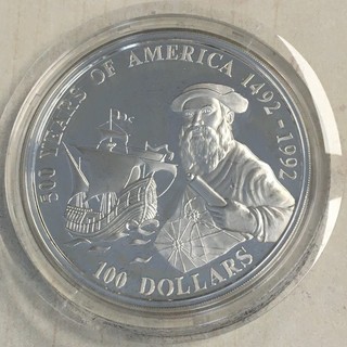 Künker: Cook Islands 100 Dollar 1990 500 Jahre Amerika Magelan 5 Unzen PP