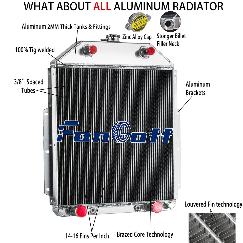 Radiador de aluminio de 3 núcleos para camioneta Ford F1 F2 F3 1942-1952 cabeza plana NUEVO Foto 2 de 4