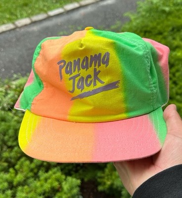 VTG 80s Panama Jack Neon Multicolor Mens L/XL SnapBack Hat USA Made Summer