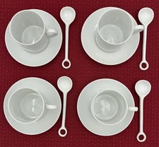 4 Sets Porcelain De Blanc Expresso Demitasse Minimalist Cups Saucers Spoons VTG